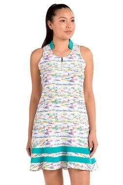 SwingDish Josie Golf Tennis Dress Tropical Stripe Zip Stretch